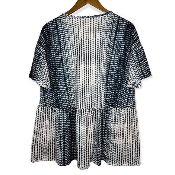 𝅺Luuske Tie Dye Peplum Ruffle Short Sleeve‎ Shirt Blue & Cream Size 1X Boho - Picture 7 of 8